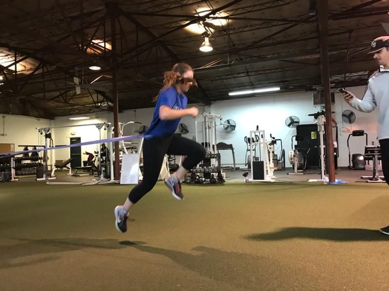 Athlete bounding through a lateral agility drill